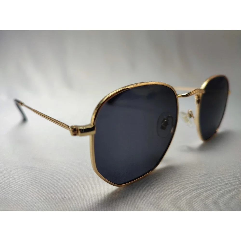 SOJOS SJ1072 C6 Geometric Square Sunglasses Gold Metal Black Lens 52-21-146